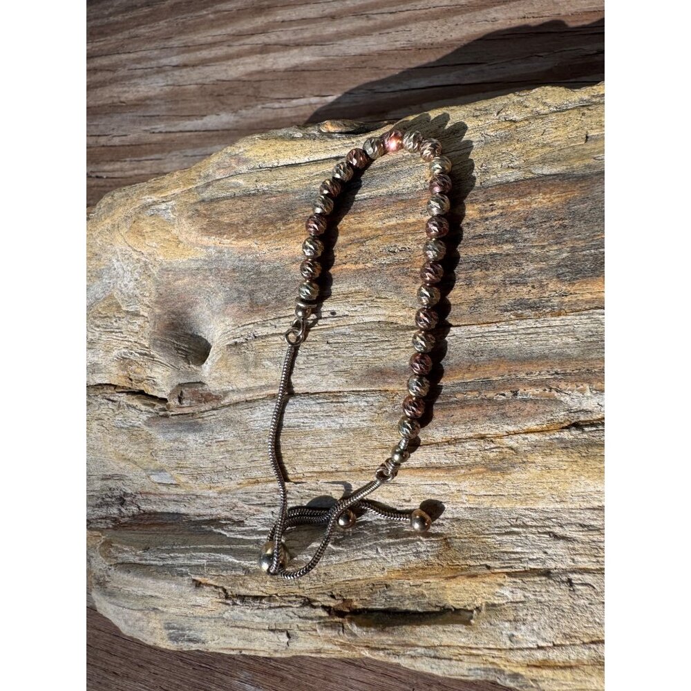 Dyadema Sterling Silver Yellow Rose Gold Gilded Beads Adjustable Anklet Bracelet